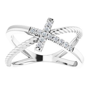 Sterling Silver 1/10 CTW Natural Diamond Cross Rope Ring
