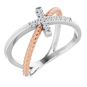 14K White/Rose Gold 1/10 CTW Natural Diamond Cross Rope Ring