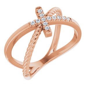 14K Rose Gold 1/10 CTW Natural Diamond Cross Rope Ring