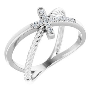 Platinum 1/10 CTW Natural Diamond Cross Rope Ring