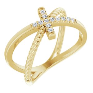 14K Yellow Gold 1/10 CTW Natural Diamond Cross Rope Ring
