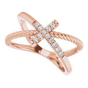 14K Rose Gold 1/10 CTW Natural Diamond Cross Rope Ring