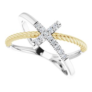 14K White/Yellow Gold 1/10 CTW Natural Diamond Cross Rope Ring