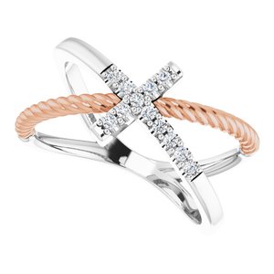 14K White/Rose Gold 1/10 CTW Natural Diamond Cross Rope Ring