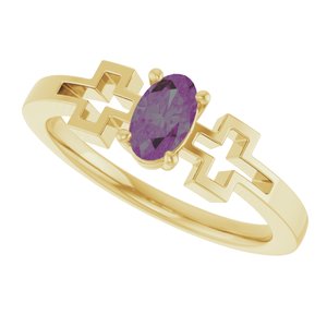 14K Yellow Gold Lab-Grown Alexandrite Youth Cross Ring