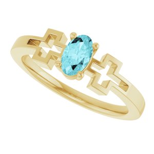 14K Yellow Gold Natural Blue Zircon Youth Cross Ring
