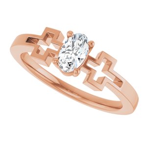 14K Rose Gold Natural White Sapphire Youth Cross Ring