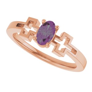 14K Rose Gold Lab-Grown Alexandrite Youth Cross Ring