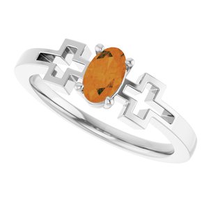 Platinum Natural Citrine Youth Cross Ring