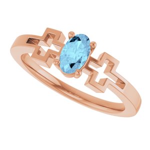 14K Rose Gold Natural Aquamarine Youth Cross Ring