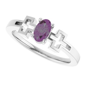 14K White Gold Lab-Grown Alexandrite Youth Cross Ring