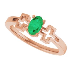 14K Rose Gold Lab-Grown Emerald Youth Cross Ring