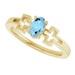 14K Yellow Gold Natural Aquamarine Youth Cross Ring