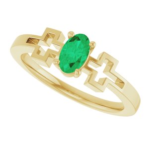 14K Yellow Gold Lab-Grown Emerald Youth Cross Ring
