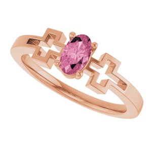 14K Rose Gold Natural Pink Tourmaline Youth Cross Ring