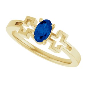 14K Yellow Gold Natural Blue Sapphire Youth Cross Ring