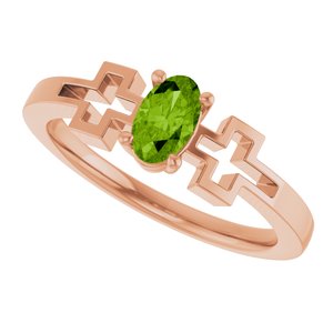 14K Rose Gold Natural Peridot Youth Cross Ring