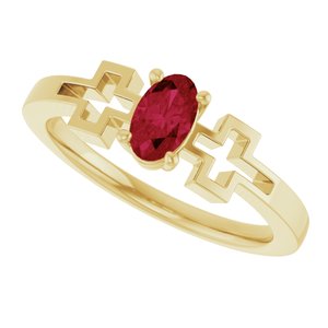14K Yellow Gold Lab-Grown Ruby Youth Cross Ring