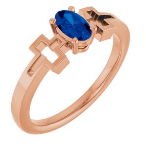 14K Rose Gold Lab-Grown Blue Sapphire Youth Cross Ring