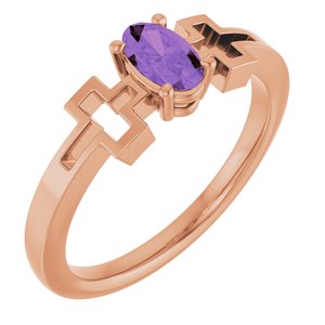 14K Rose Gold Natural Amethyst Youth Cross Ring