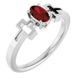 Sterling Silver Natural Mozambique Garnet Youth Cross Ring