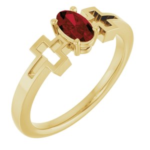 14K Yellow Gold Natural Mozambique Garnet Youth Cross Ring