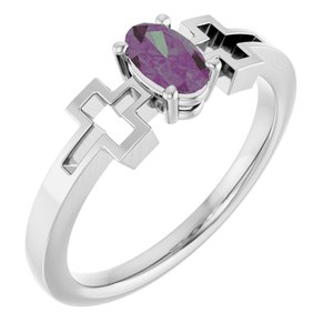 Sterling Silver Lab-Grown Alexandrite Youth Cross Ring