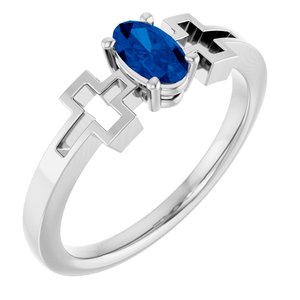 14K White Gold Natural Blue Sapphire Youth Cross Ring