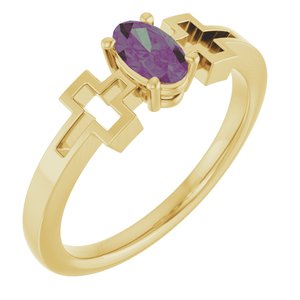 14K Yellow Gold Lab-Grown Alexandrite Youth Cross Ring