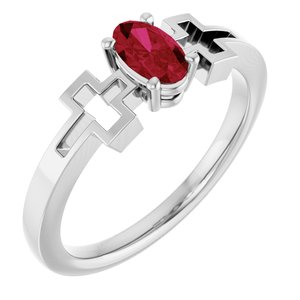 14K White Gold Natural Ruby Youth Cross Ring