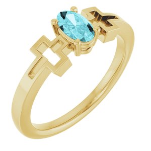 14K Yellow Gold Natural Blue Zircon Youth Cross Ring
