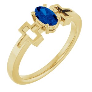 14K Yellow Gold Lab-Grown Blue Sapphire Youth Cross Ring