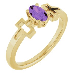 14K Yellow Gold Natural Amethyst Youth Cross Ring