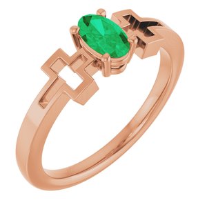 14K Rose Gold Lab-Grown Emerald Youth Cross Ring