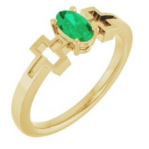 14K Yellow Gold Natural Emerald Youth Cross Ring
