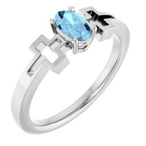 14K White Gold Natural Aquamarine Youth Cross Ring