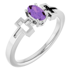 14K White Gold Natural Amethyst Youth Cross Ring