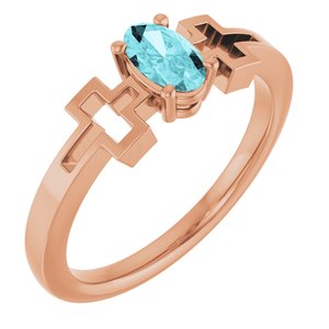 14K Rose Gold Natural Blue Zircon Youth Cross Ring