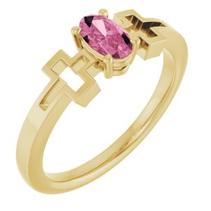 14K Yellow Gold Natural Pink Tourmaline Youth Cross Ring
