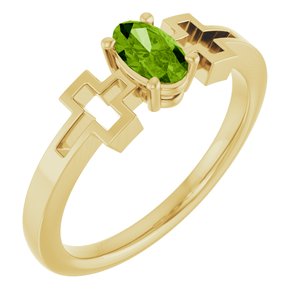 14K Yellow Gold Natural Peridot Youth Cross Ring
