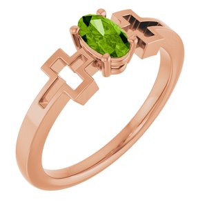 14K Rose Gold Natural Peridot Youth Cross Ring