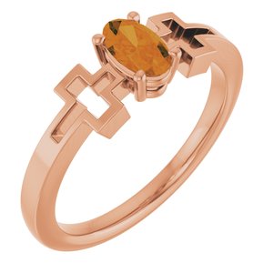 14K Rose Gold Natural Citrine Youth Cross Ring
