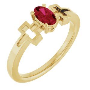 14K Yellow Gold Lab-Grown Ruby Youth Cross Ring