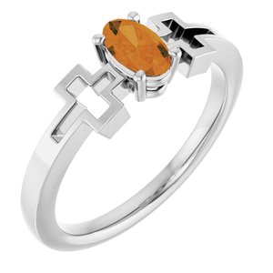 14K White Gold Natural Citrine Youth Cross Ring