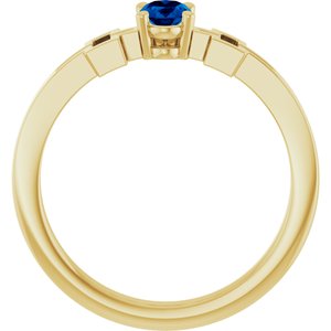 14K Yellow Gold Natural Blue Sapphire Youth Cross Ring