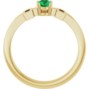 14K Yellow Gold Natural Emerald Youth Cross Ring