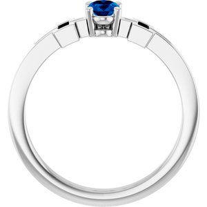 14K White Gold Natural Blue Sapphire Youth Cross Ring