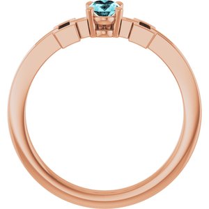 14K Rose Gold Natural Blue Zircon Youth Cross Ring