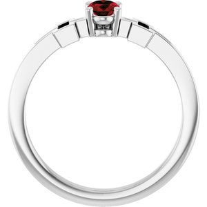 14K White Gold Natural Mozambique Garnet Youth Cross Ring