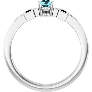 14K White Gold Natural Blue Zircon Youth Cross Ring